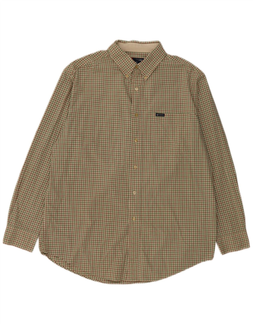 Chaps Mens Shirt Large Green Gingham Cotton