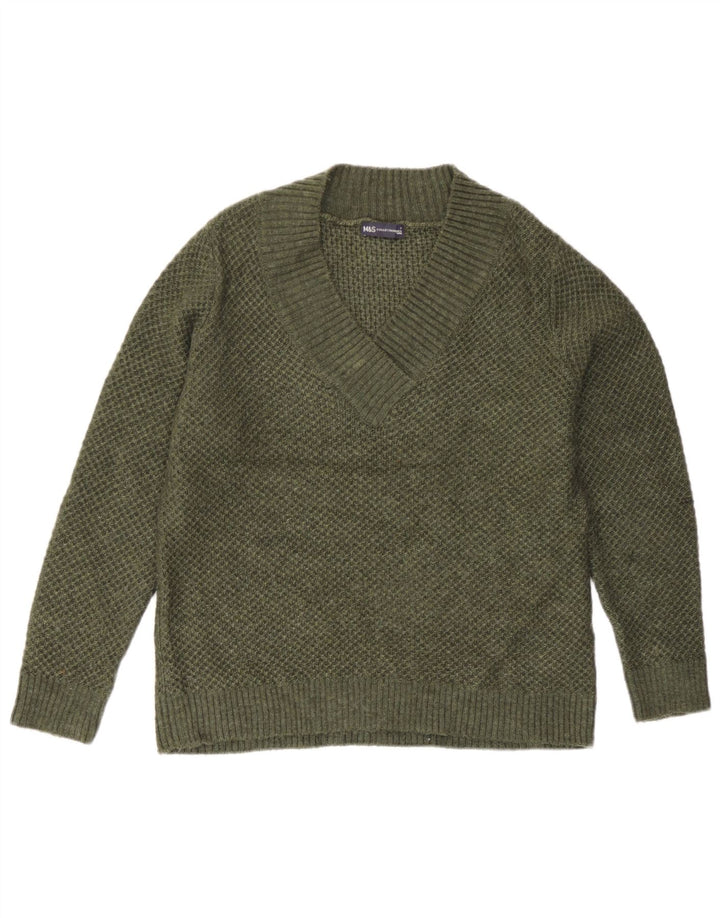Marks & Spencer Mens V-Neck Jumper Sweater Small Green Acrylic