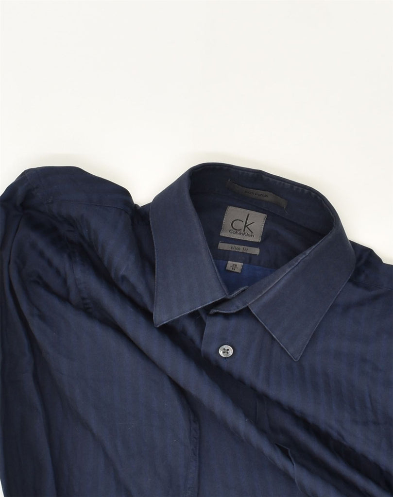 CALVIN KLEIN Mens Slim Fit Shirt Size 15 38 Medium Navy Blue Cotton | Vintage Calvin Klein | Thrift | Second-Hand Calvin Klein | Used Clothing | Messina Hembry 