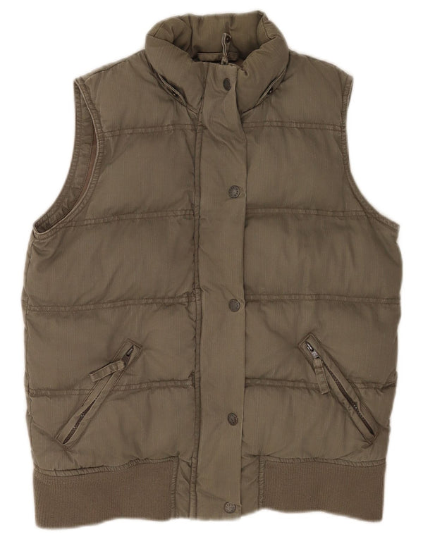 Fat Face Womens Padded Gilet UK 10 Small Khaki Cotton