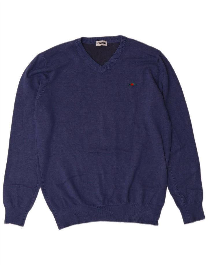 EL CHARRO Womens V-Neck Jumper Sweater UK 14 Large Navy Blue Wool