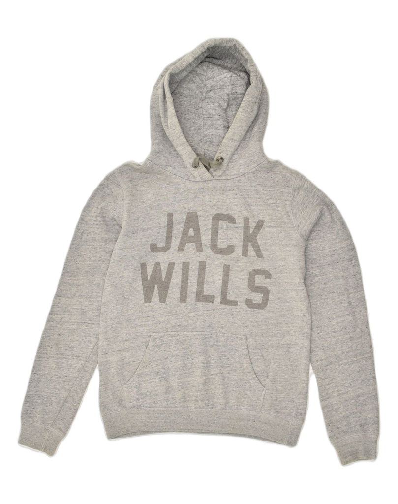 JACK WILLS Womens Graphic Hoodie Jumper UK 8 Small  Grey Cotton | Vintage Jack Wills | Thrift | Second-Hand Jack Wills | Used Clothing | Messina Hembry 