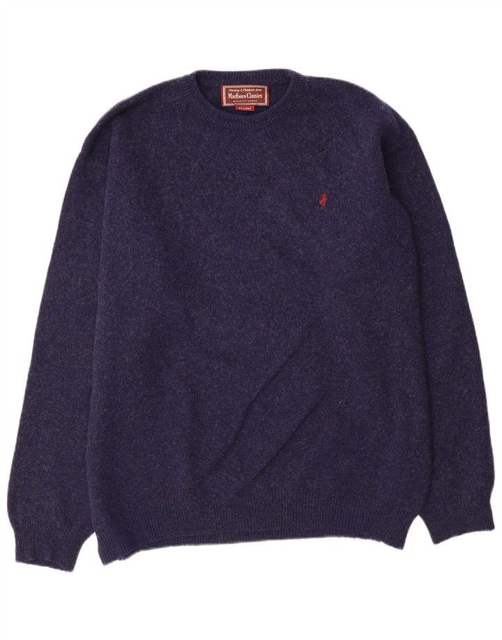 Marlboro Classics Mens Crew Neck Jumper Sweater 2XL Navy Blue Wool