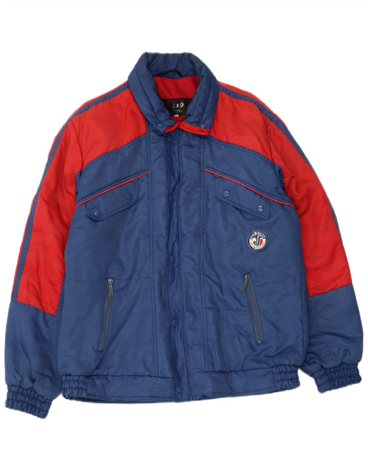 Vintage Mens Padded Jacket IT 52 XL Blue Colourblock Polyester