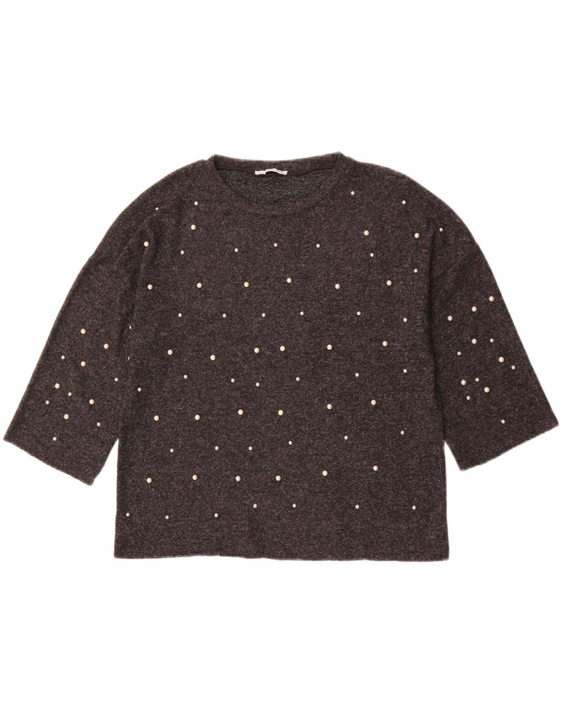 ZARA Womens Oversized 3/4 Sleeve Crew Neck Jumper Sweater UK 10 Small Grey Vintage Zara and Second-Hand Zara from Messina Hembry 