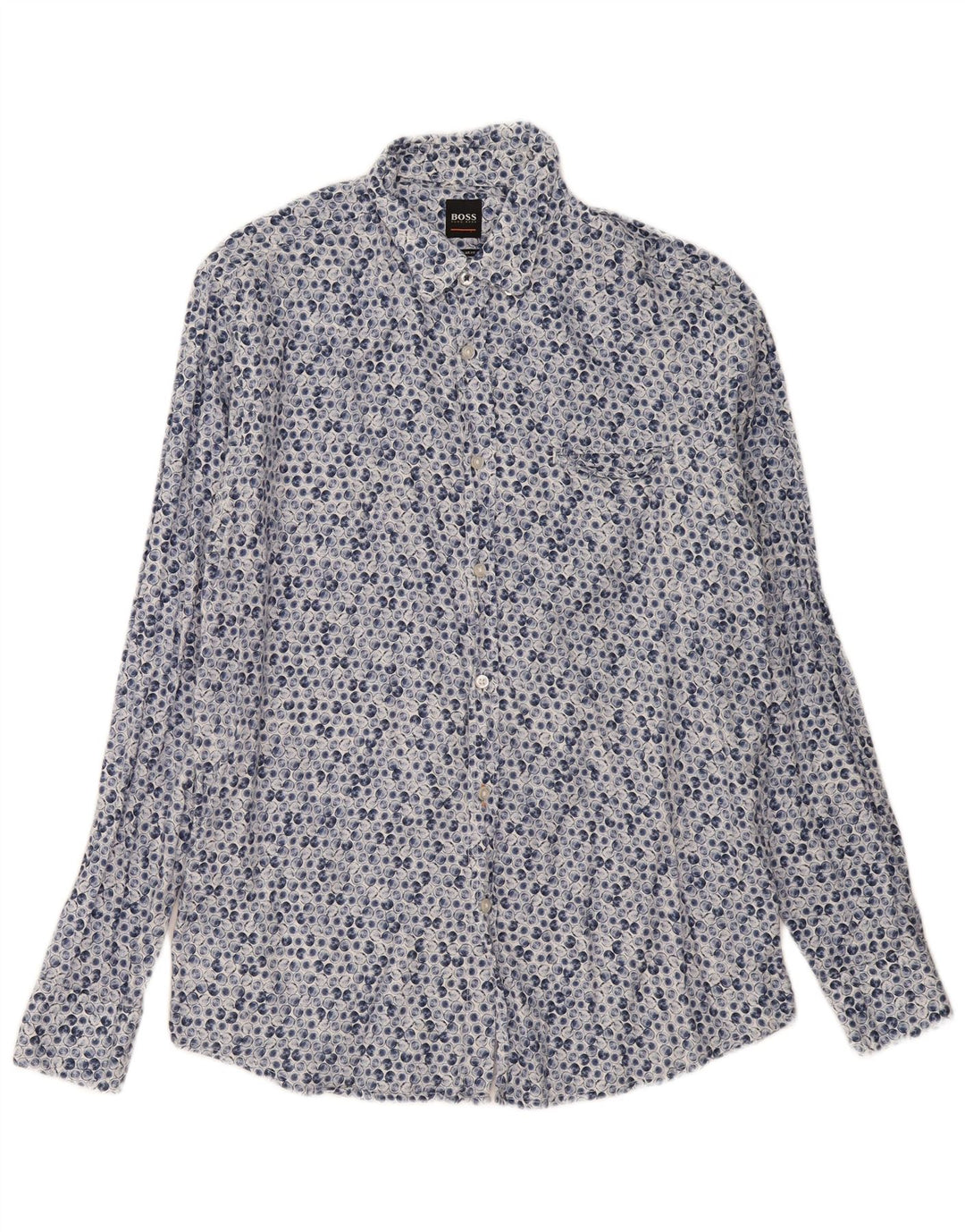 Hugo Boss Mens Regular Fit Shirt Large Blue Geometric