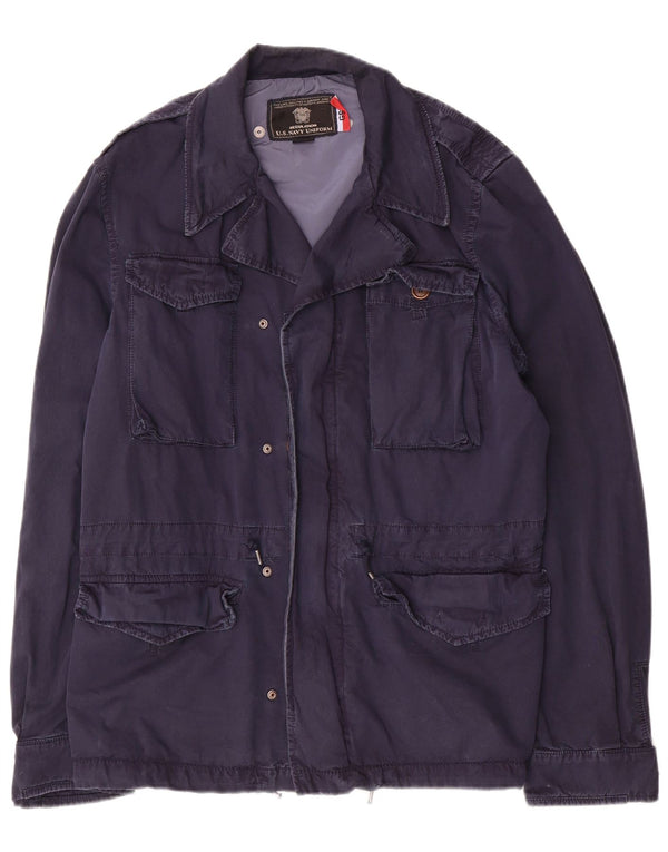 Vintage Mens Utility Jacket UK 42 XL Navy Blue Nylon