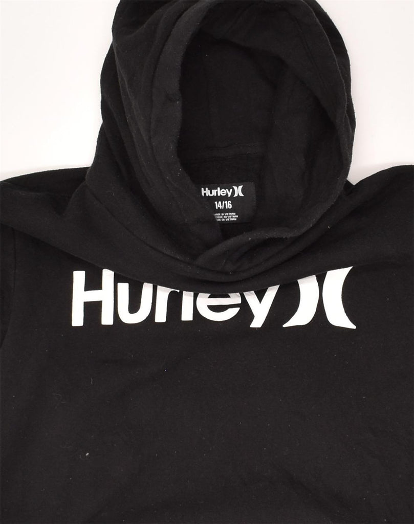 HURLEY Boys Graphic Hoodie Jumper 14-15 Years Black Cotton | Vintage Hurley | Thrift | Second-Hand Hurley | Used Clothing | Messina Hembry 