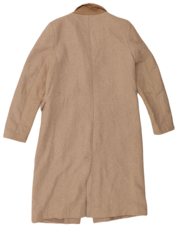 Marks & Spencer Womens Overcoat UK 12 Medium Beige Herringbone Polyester