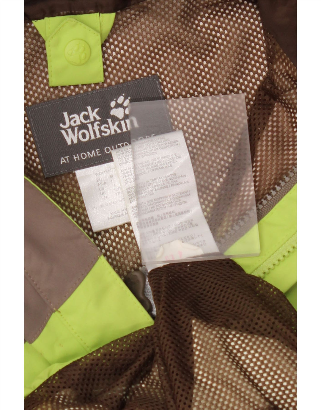 JACK WOLFSKIN Womens Hooded Rain Jacket UK 12/14 Medium Green Colourblock