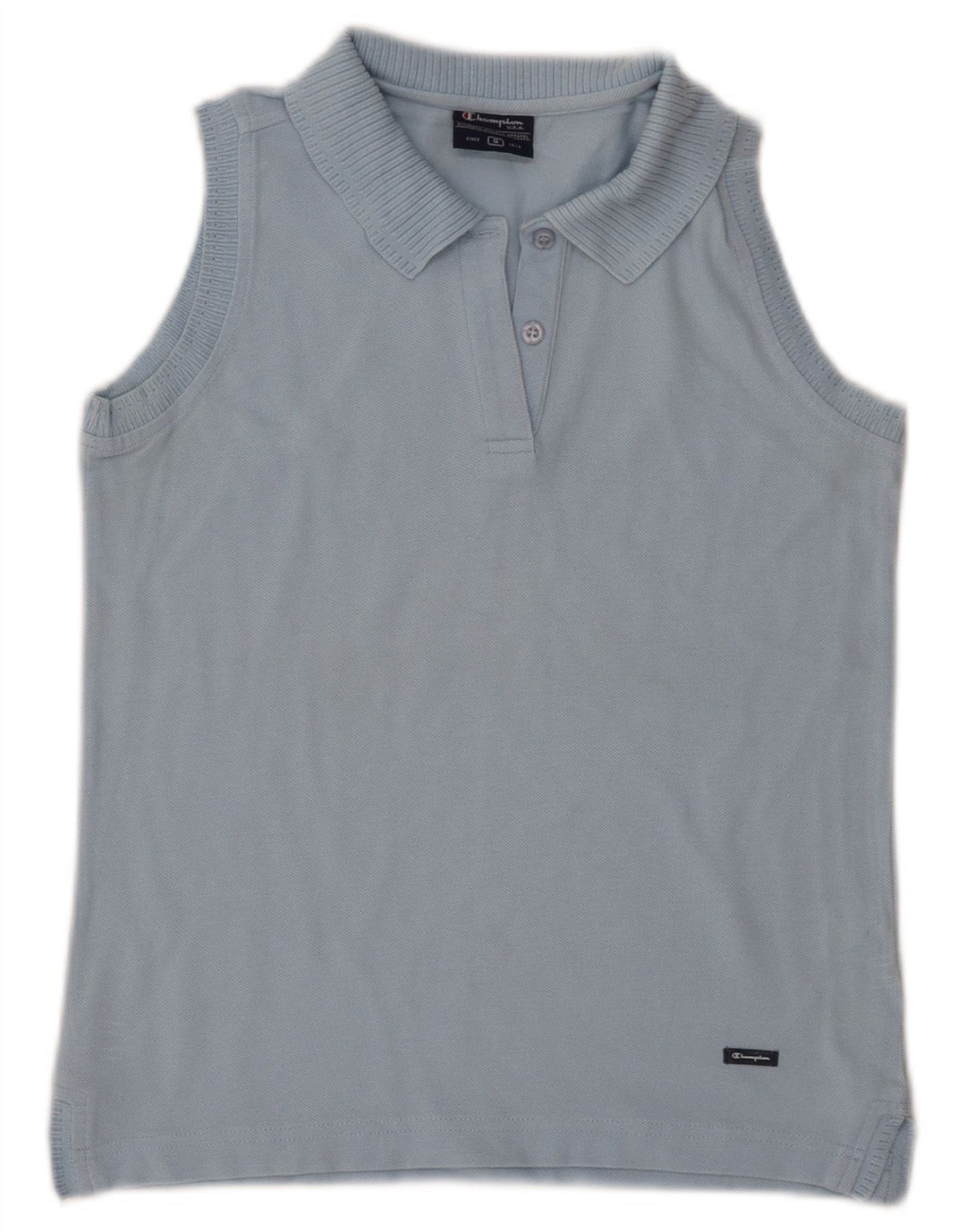 CHAMPION Womens Sleeveless Polo Shirt UK 10 Small Blue Cotton