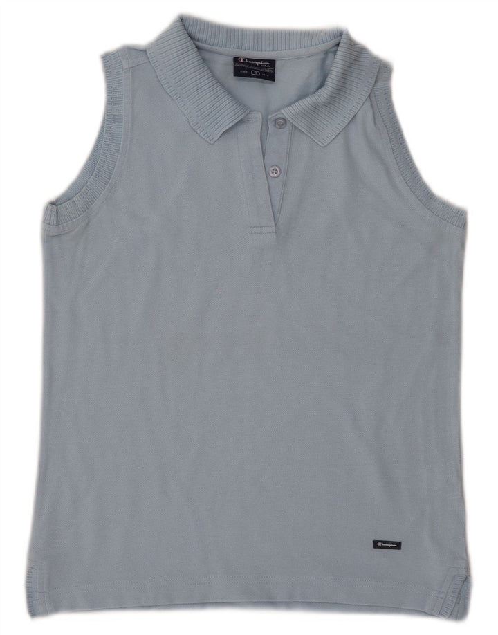 CHAMPION Womens Sleeveless Polo Shirt UK 10 Small Blue Cotton