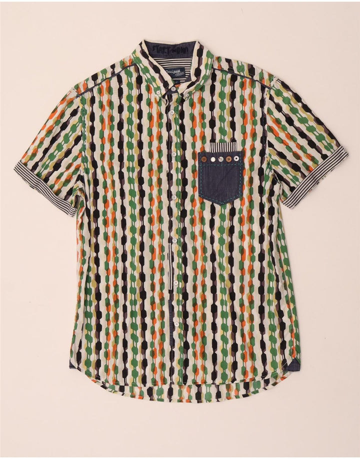 Desigual Mens Short Sleeve Regular Fit Shirt Large Multicoloured Geometric