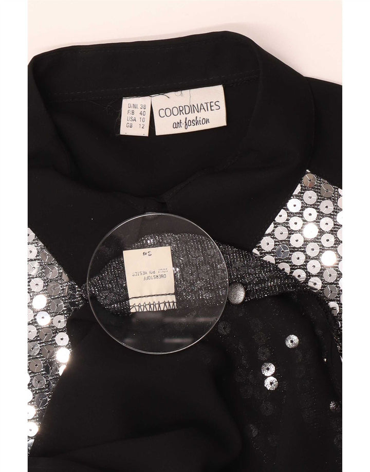 Vintage Womens Sequin Oversized Shirt Blouse UK 12 Medium Black Colourblock