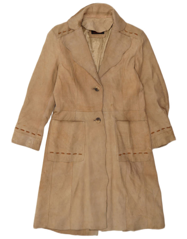Vintage Womens Suede Leather Coat UK 12 Medium Beige Leather