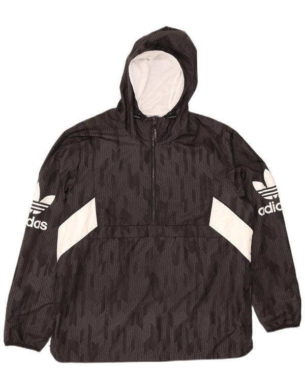Adidas Mens Graphic Hooded Anorak Jacket UK 42 XL Black Colourblock