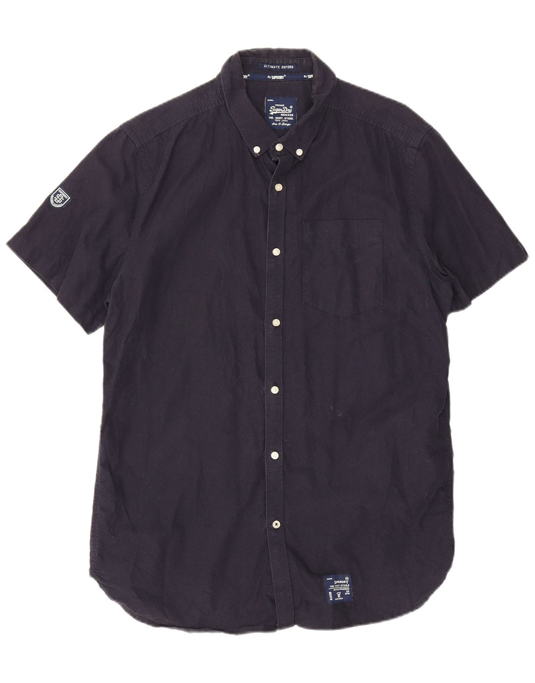 Superdry Mens Short Sleeve Shirt XL Navy Blue Cotton