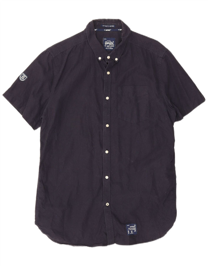 Superdry Mens Short Sleeve Shirt XL Navy Blue Cotton