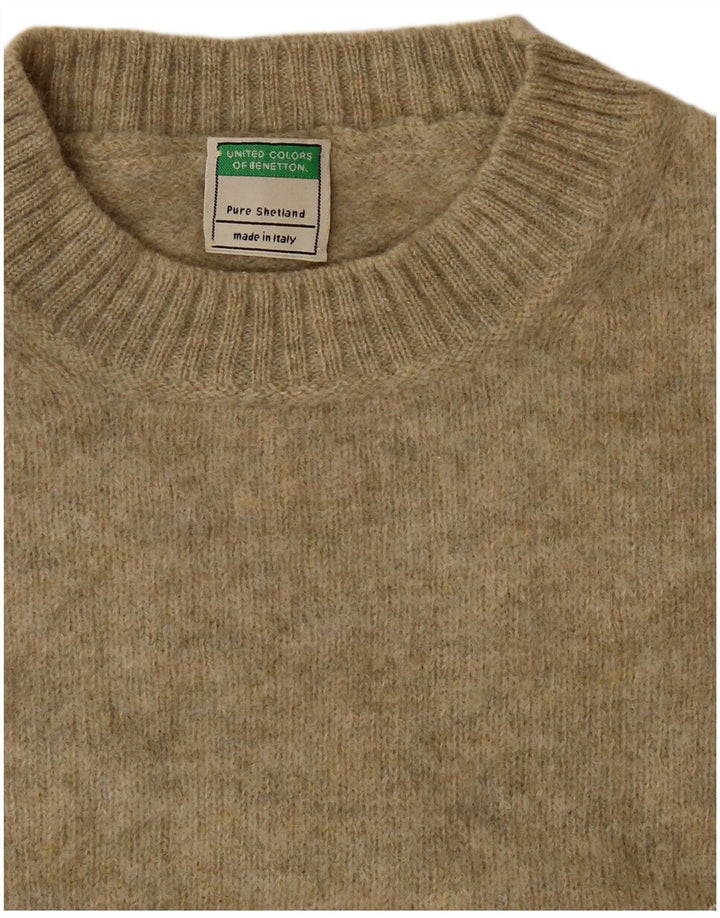 Benetton Womens Crew Neck Jumper Sweater UK 14 Medium Khaki Wool