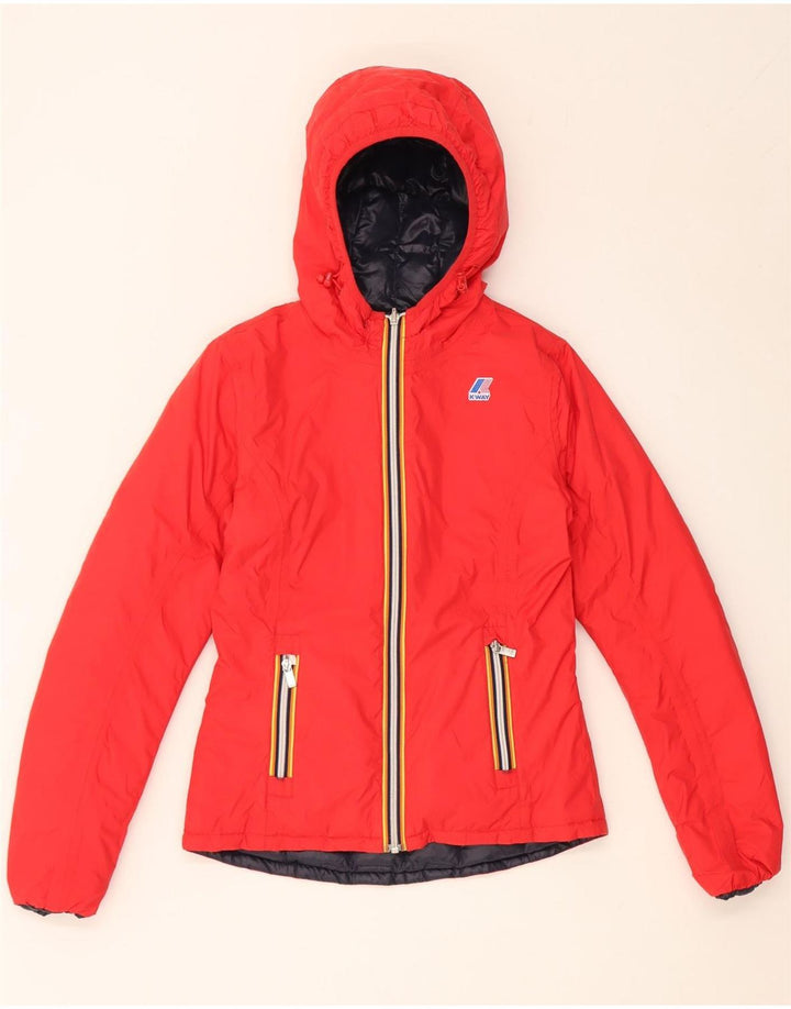 K-Way Womens Hooded Reversible Padded Jacket UK 10 Small Navy Blue