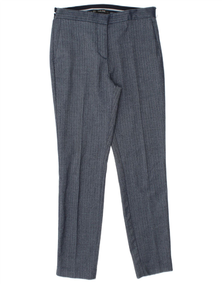 Zara Womens Slim Chino Trousers Small W26 L27 Blue Herringbone Polyester