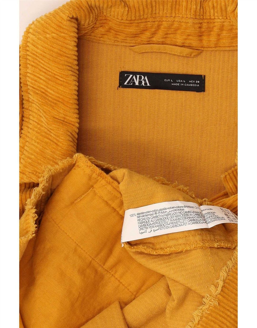 Zara Womens Oversized Corduroy Jacket UK 16 Large Yellow Cotton