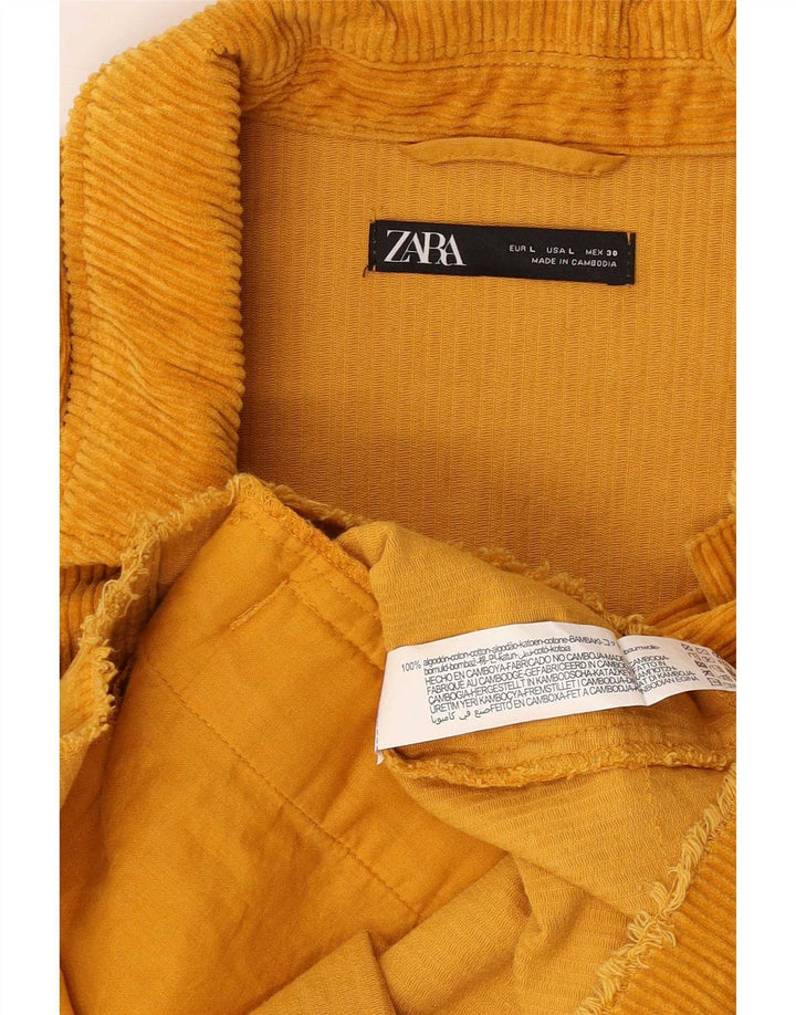 Zara Womens Oversized Corduroy Jacket UK 16 Large Yellow Cotton