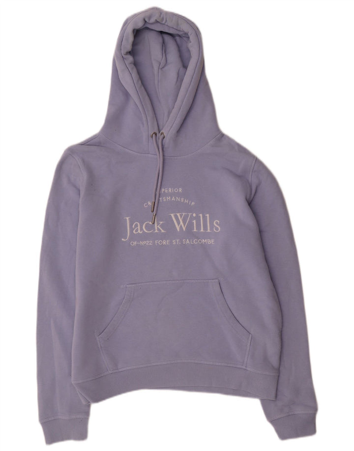 JACK WILLS Womens Graphic Hoodie Jumper UK 12 Medium Purple Cotton