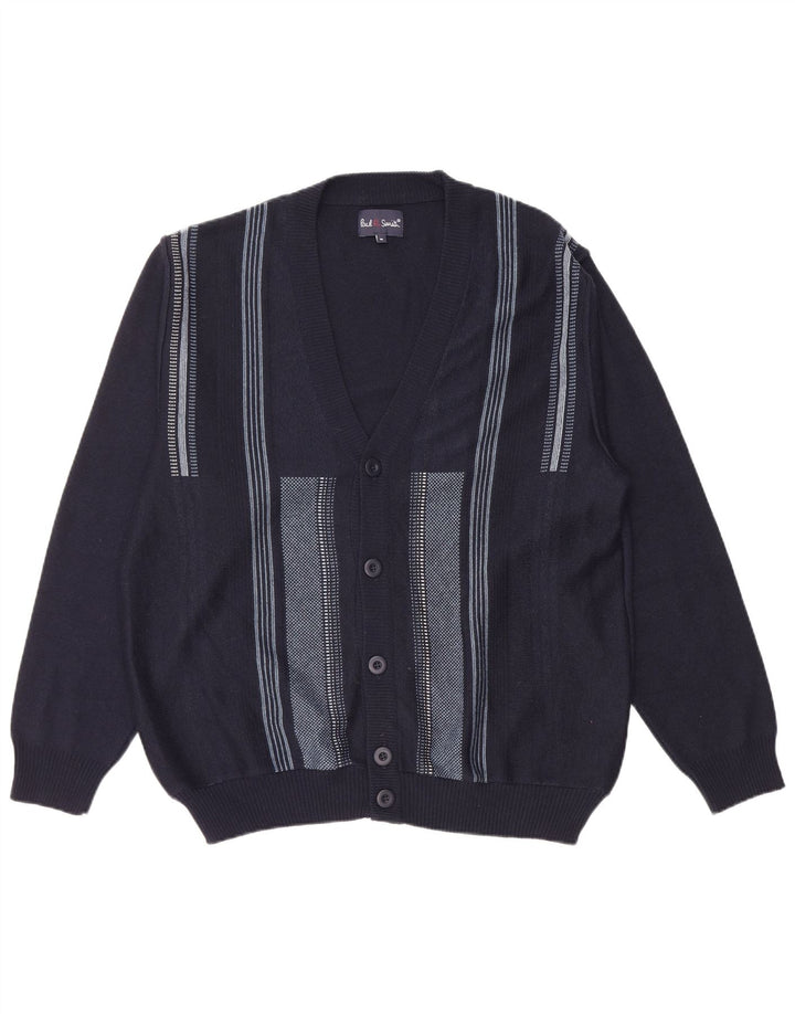 Paul Smith Mens Cardigan Sweater Medium Navy Blue Striped Polyacrylic
