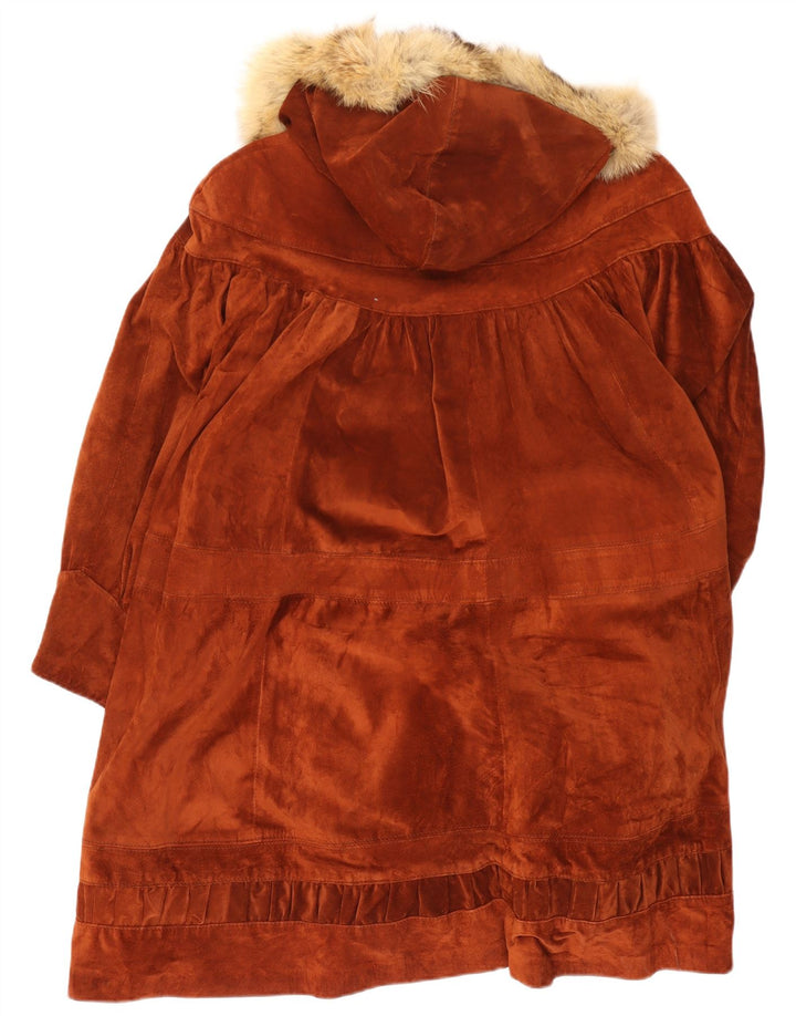 Vintage Womens Oversized Hooded Suede Overcoat UK 14 Medium Brown Leather