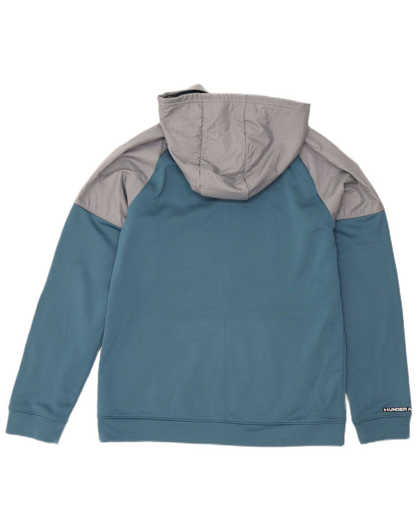 Under Armour Boys Zip Hoodie Sweater 13-14 Years XL Blue Colourblock