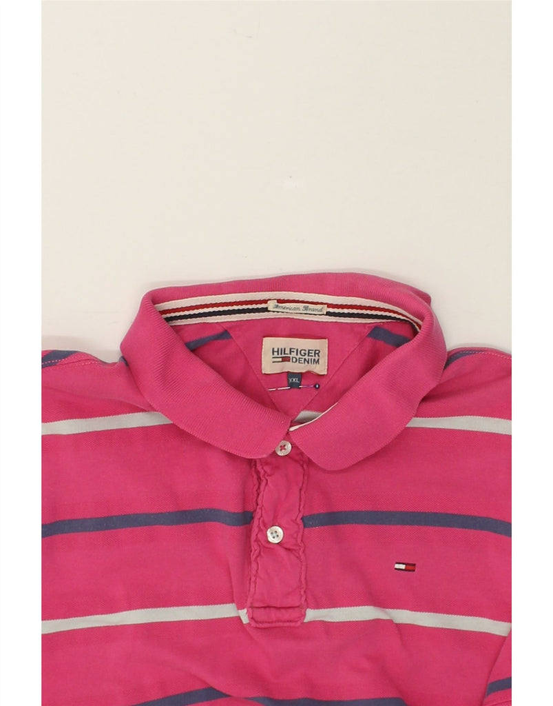 TOMMY HILFIGER Mens Polo Shirt 2XL Pink Striped Cotton | Vintage Tommy Hilfiger | Thrift | Second-Hand Tommy Hilfiger | Used Clothing | Messina Hembry 