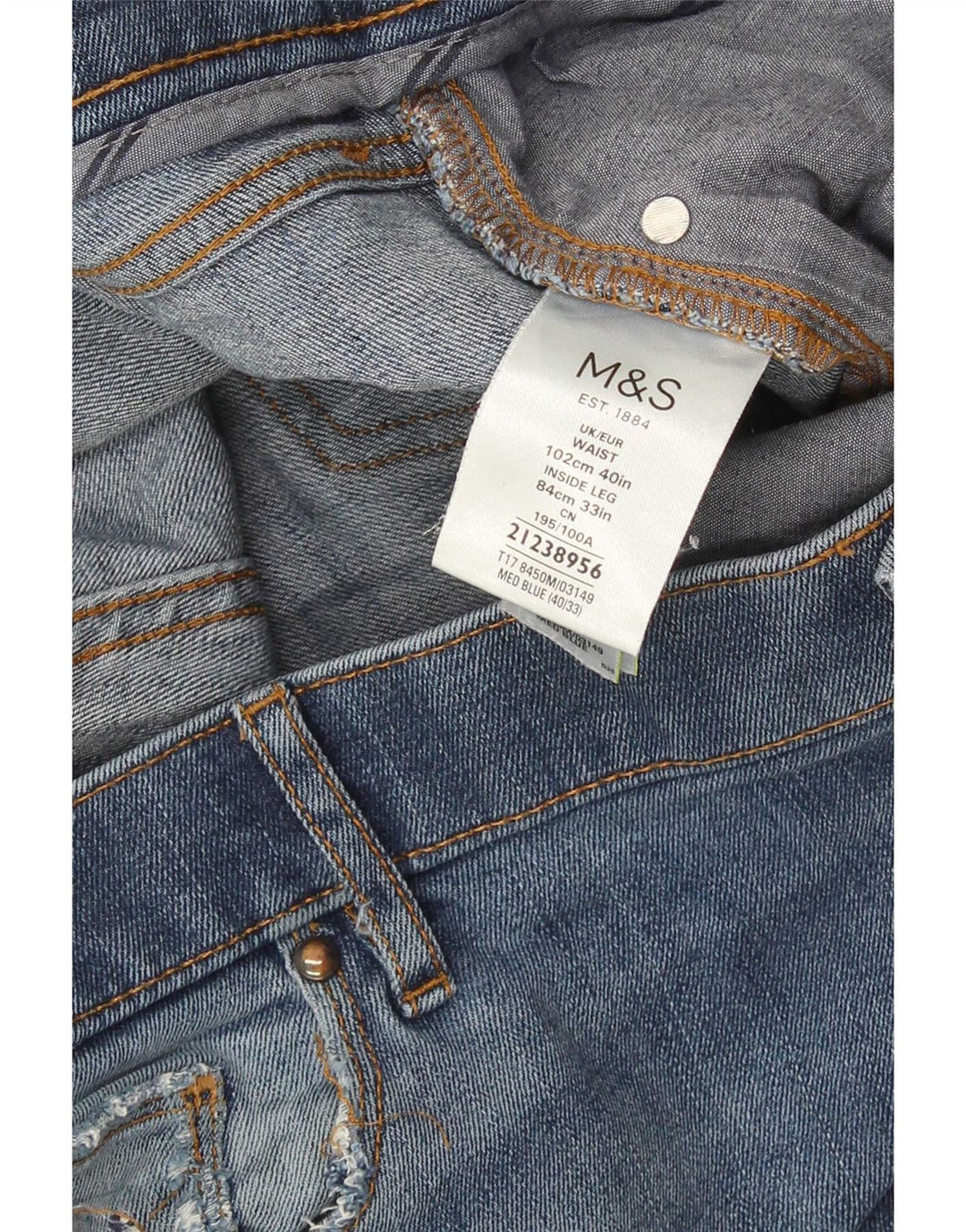 Marks & Spencer Mens Regular Fit Straight Jeans W40 L33 Blue Cotton