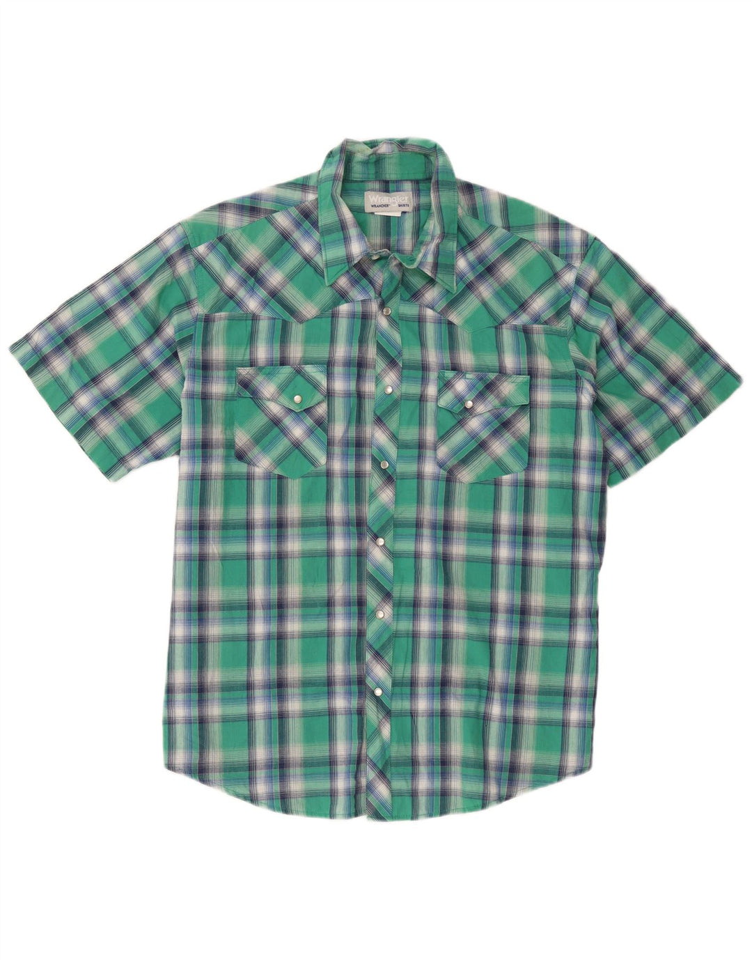 Wrangler Mens Short Sleeve Shirt XL Green Check Cotton