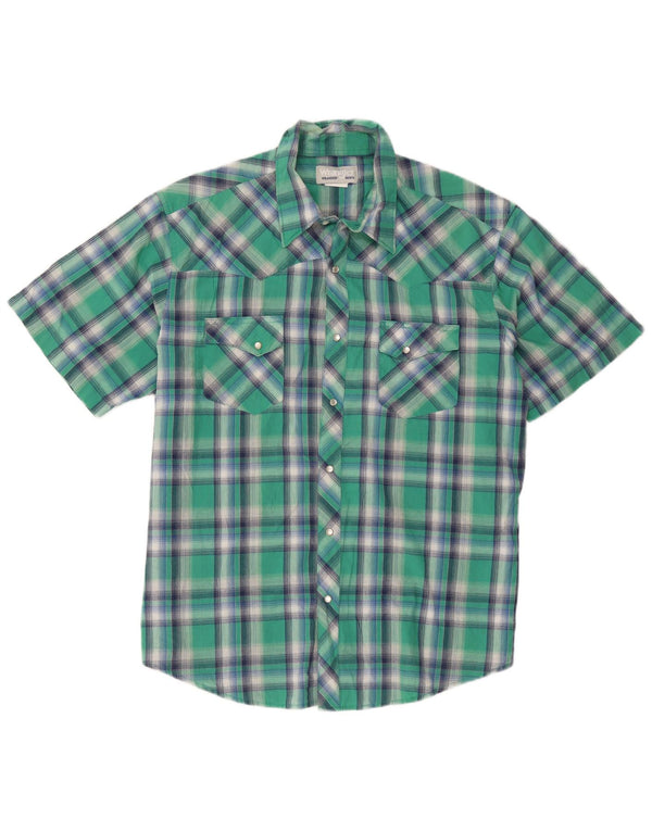 Wrangler Mens Short Sleeve Shirt XL Green Check Cotton