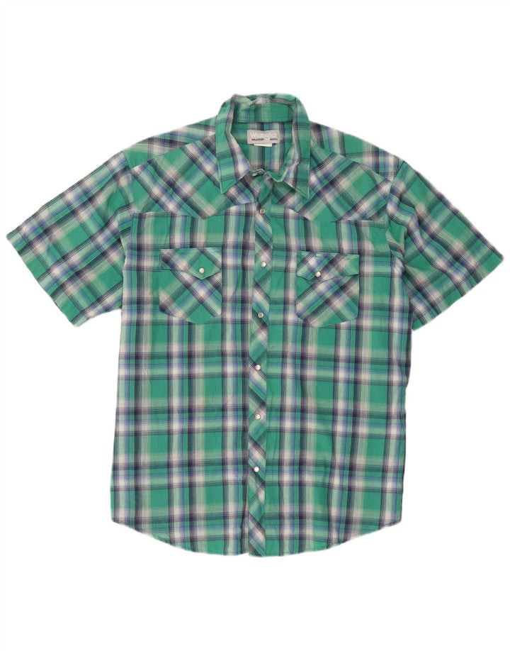 Wrangler Mens Short Sleeve Shirt XL Green Check Cotton