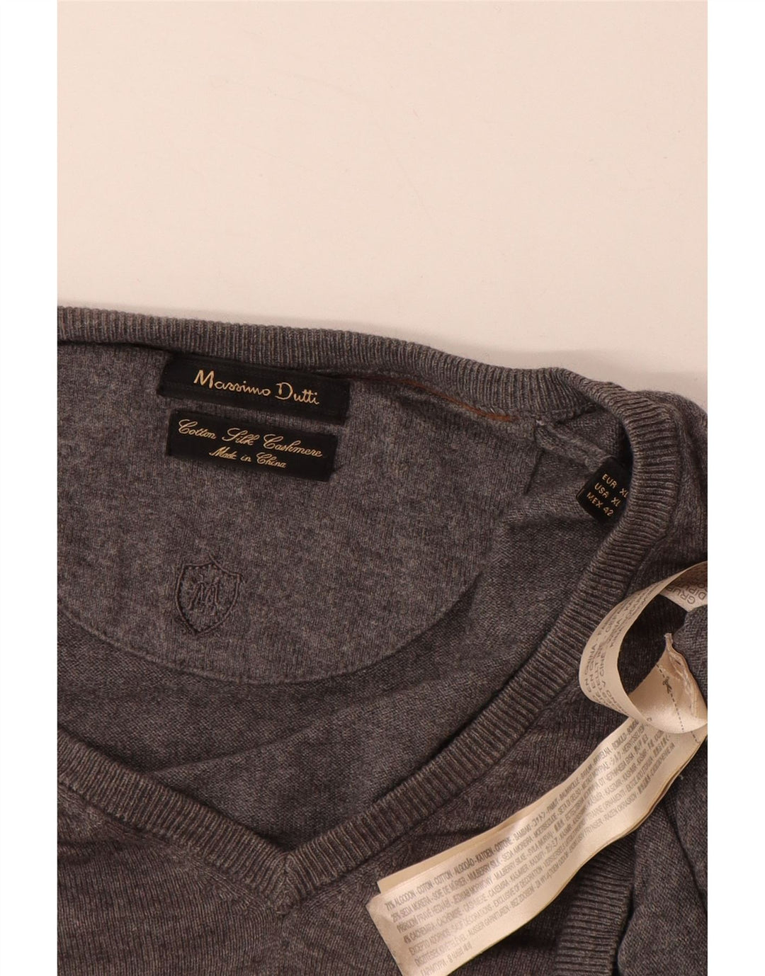 MASSIMO DUTTI Mens V-Neck Jumper Sweater XL Grey Cotton