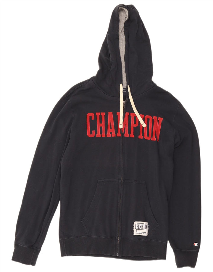 Champion Mens Graphic Zip Hoodie Sweater Medium Grey Cotton