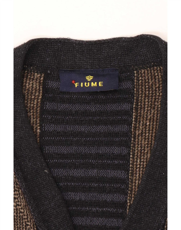 Fiume Mens Cardigan Sweater IT 50 Medium Navy Blue Argyle/Diamond Acrylic