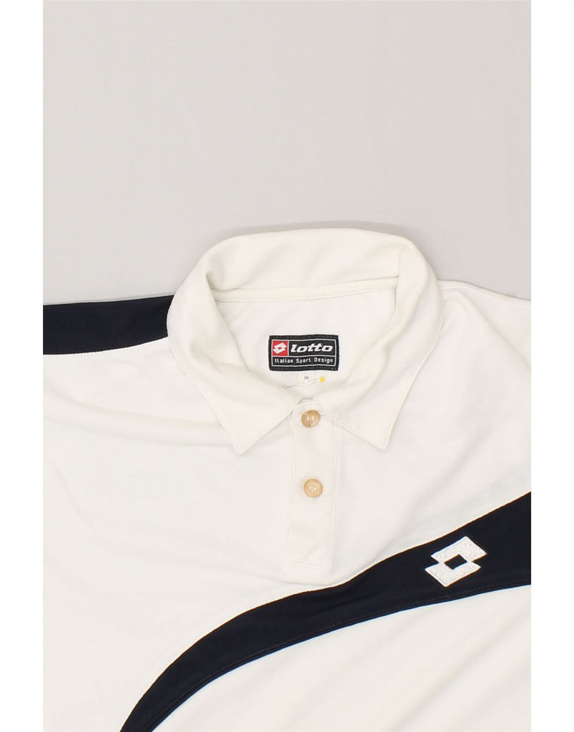 LOTTO Mens Graphic Polo Shirt Medium White Colourblock | Vintage Lotto | Thrift | Second-Hand Lotto | Used Clothing | Messina Hembry 