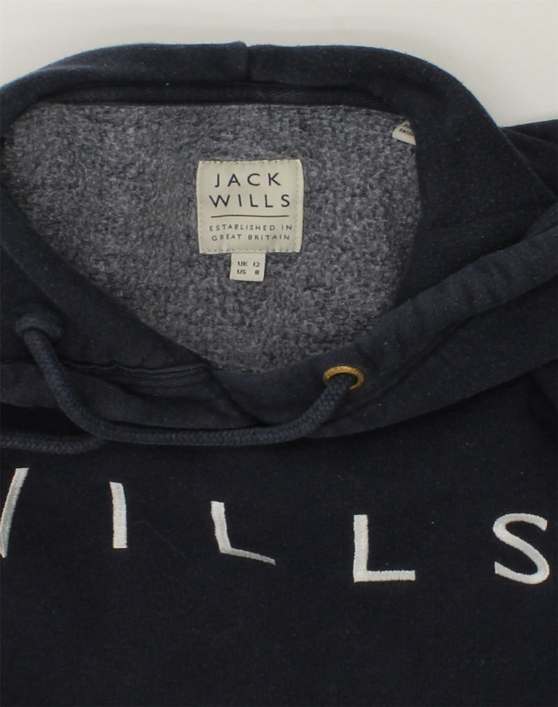 JACK WILLS Womens Graphic Hoodie Jumper UK 12 Medium  Navy Blue Cotton | Vintage Jack Wills | Thrift | Second-Hand Jack Wills | Used Clothing | Messina Hembry 