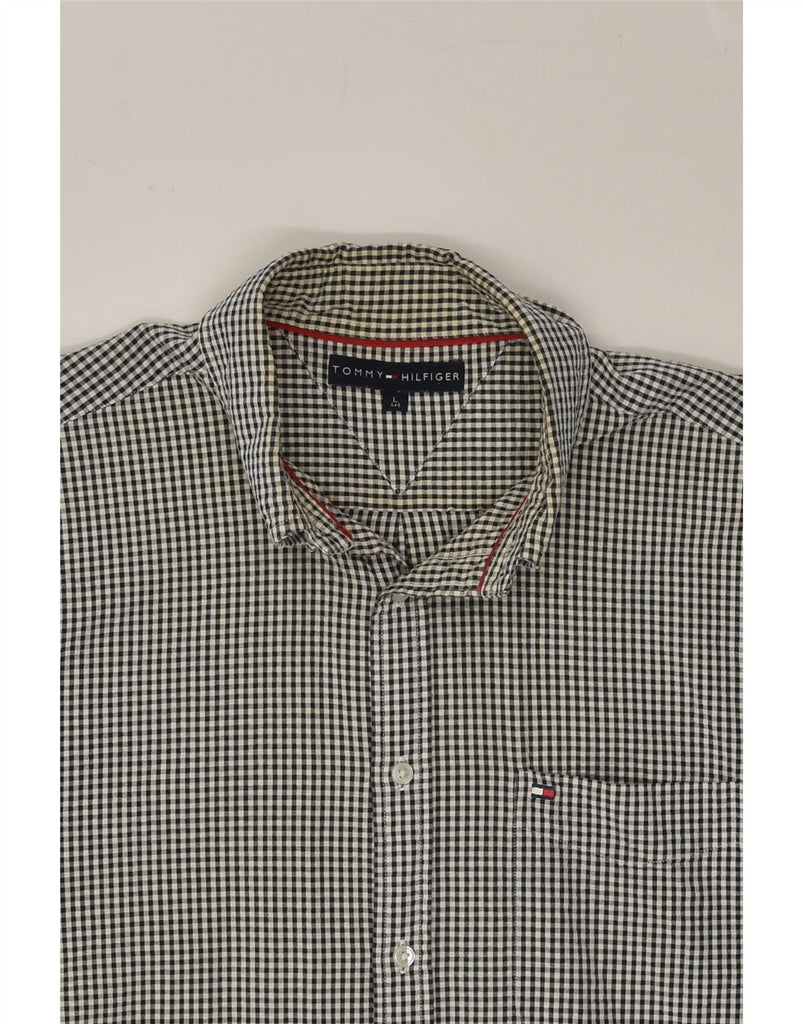 TOMMY HILFIGER Mens Shirt Large Grey Gingham Cotton | Vintage Tommy Hilfiger | Thrift | Second-Hand Tommy Hilfiger | Used Clothing | Messina Hembry 