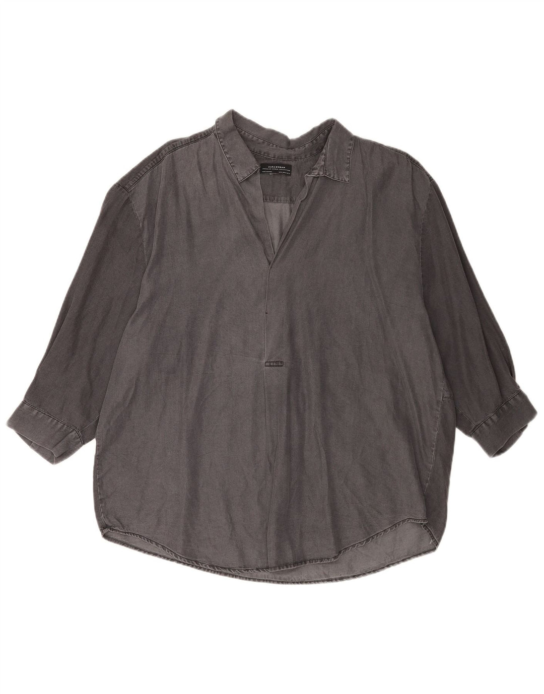 Zara Womens 3/4 Sleeve Oversized Pullover Shirt UK 18 XL Grey Lyocell