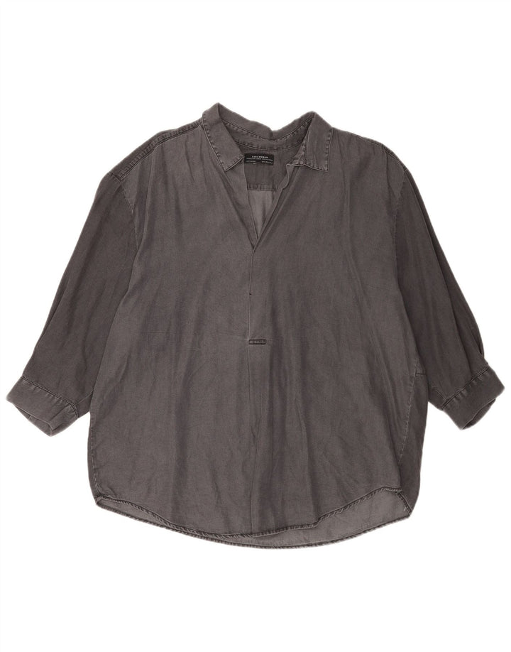 Zara Womens 3/4 Sleeve Oversized Pullover Shirt UK 18 XL Grey Lyocell