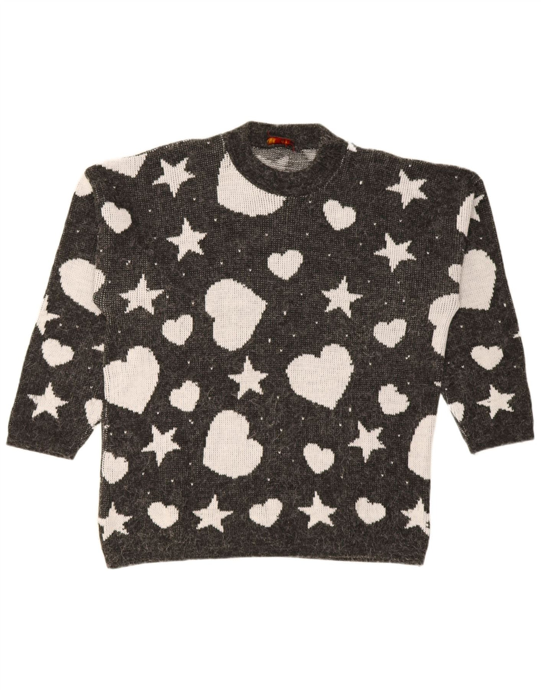 Vintage Womens Abstract Pattern Crew Neck Jumper Sweater UK 14 Large Black