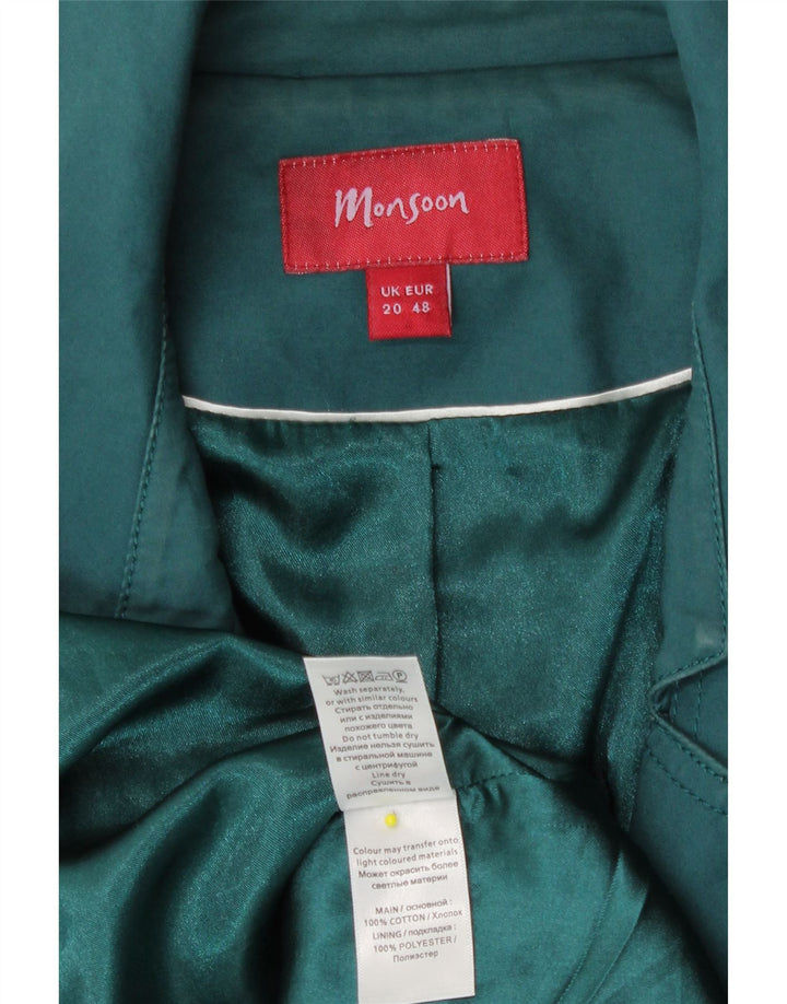 Monsoon Womens Trench Coat UK 20 2XL Green Cotton