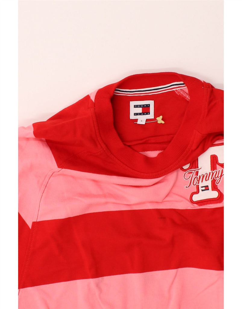 TOMMY HILFIGER Womens Oversized Zip Hoodie Sweater UK 10 Small Red Striped Vintage Tommy Hilfiger and Second-Hand Tommy Hilfiger from Messina Hembry 