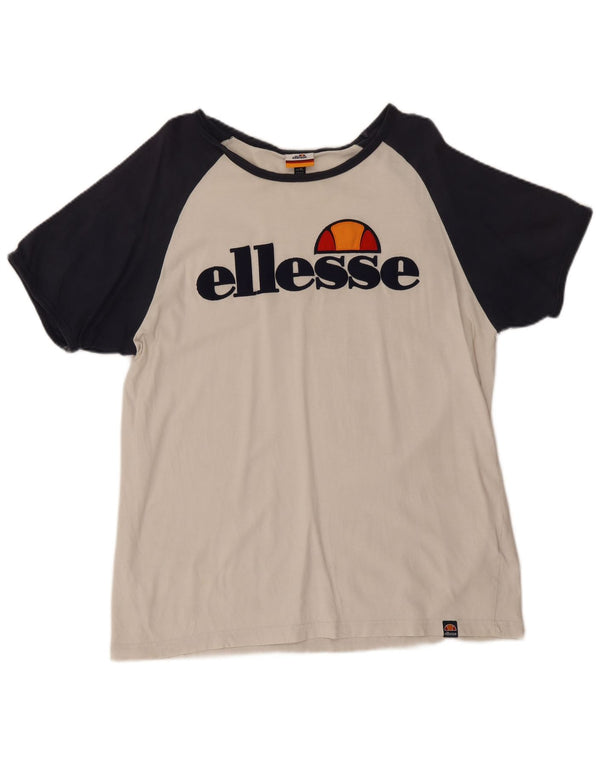 Ellesse Womens Graphic T-Shirt Top UK 18 XL White Colourblock Cotton