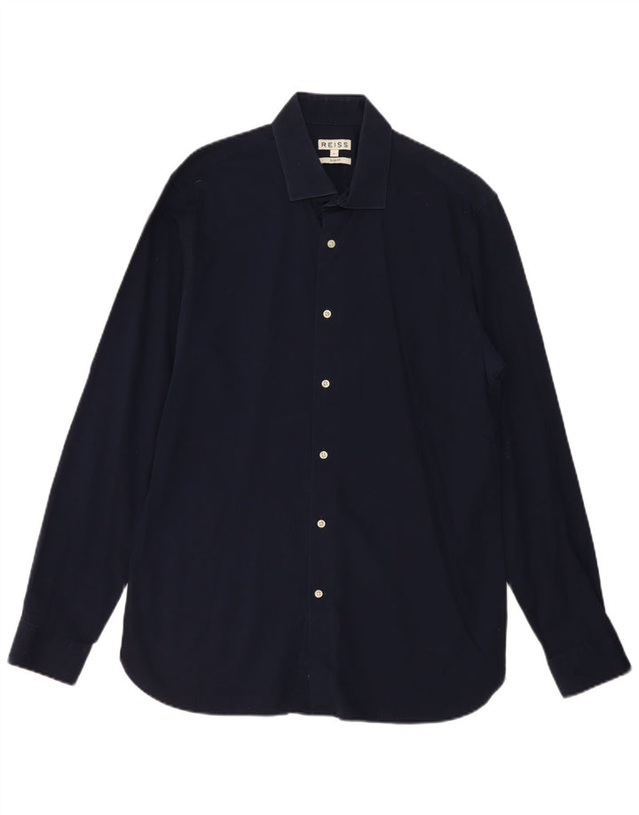 REISS Mens Slim Fit Shirt Large Navy Blue Cotton