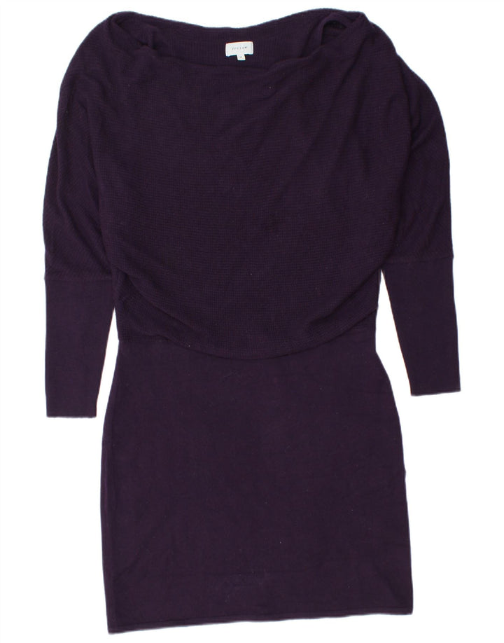 JIGSAW Womens 3/4 Sleeve Jumper Dress UK 14 Medium Purple Wool